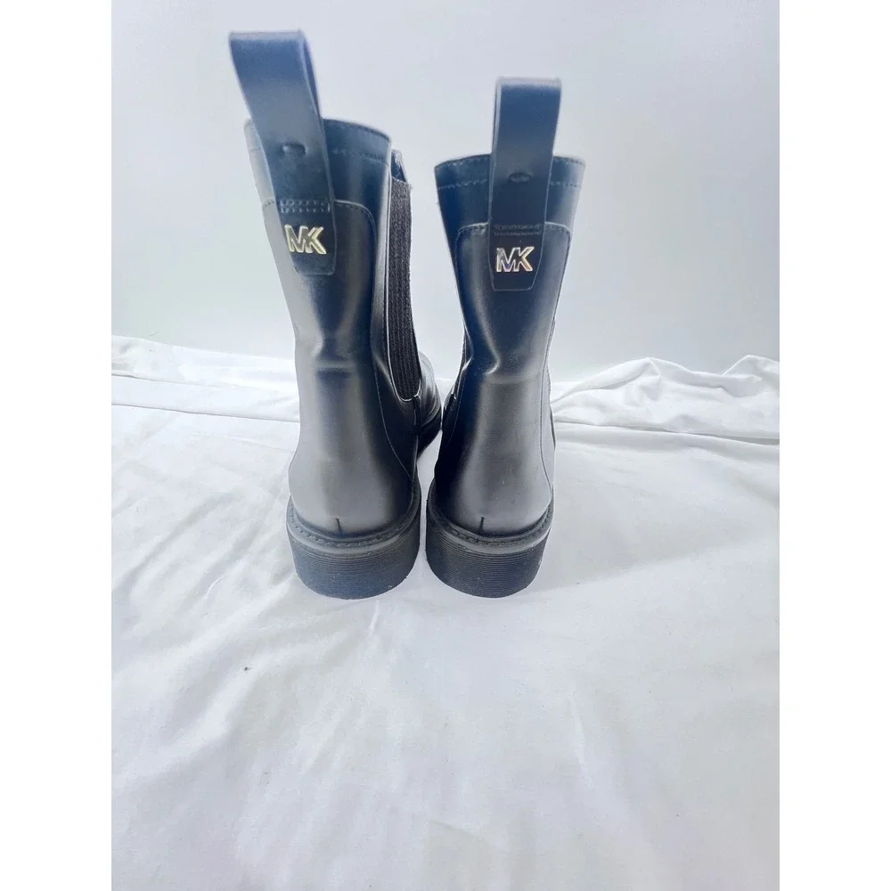 Michael Kors Mens 11 Black Leather Chelsea Boots Lug Sole MK Logo Ankle Boots